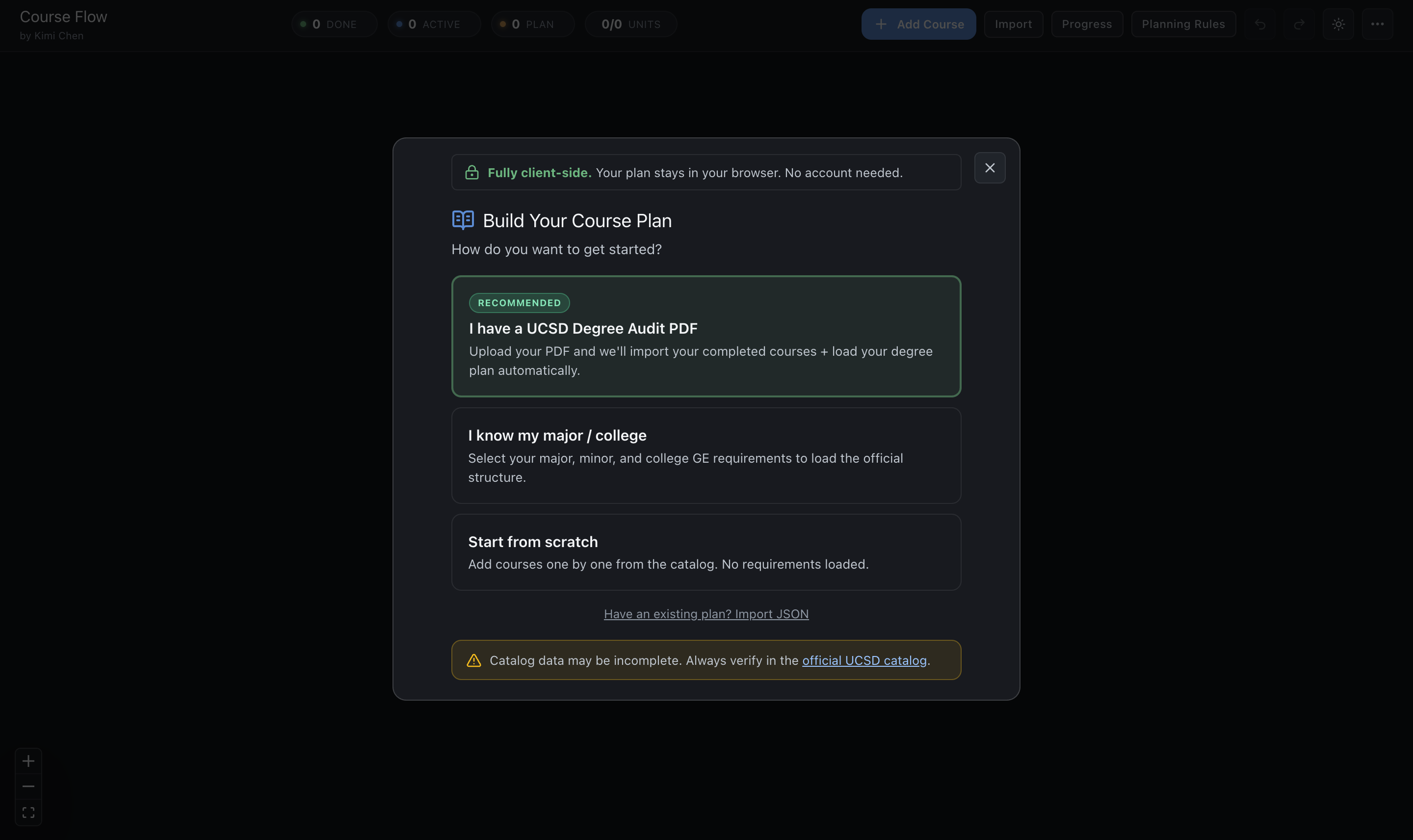 Course Flow onboarding and degree plan selection